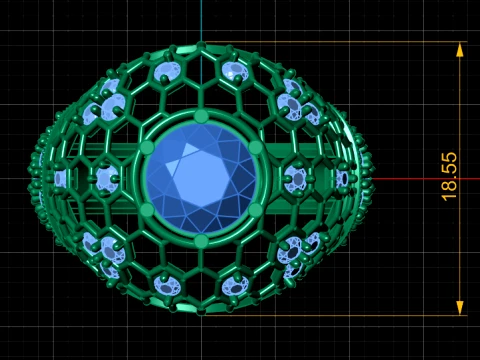Ruby Honeycomb Dome Gold Ring 3D Model