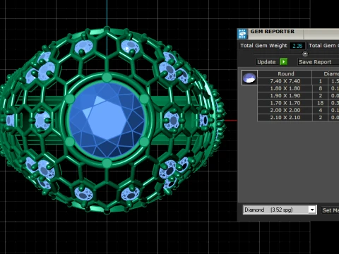 Ruby Honeycomb Dome Gold Ring 3D Model