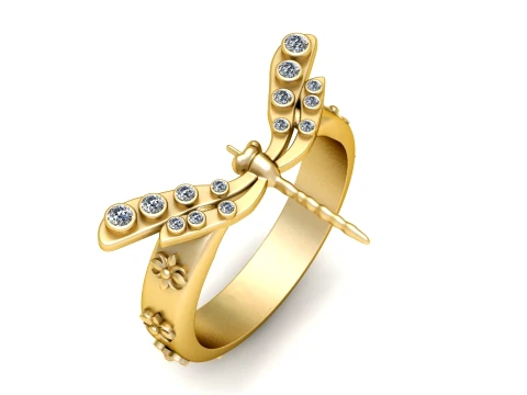 Luxe Dragonfly Ring 3D STL-model 3D printmodel