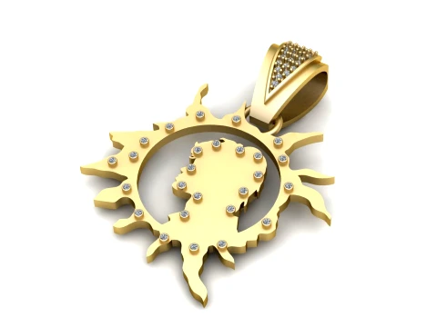 Luxury Sun Moon Face Pendant 3D STL Model 3D Print Model