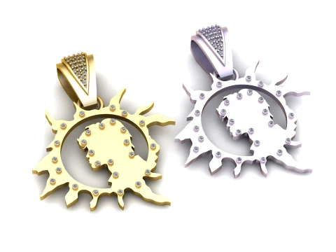 Luxury Sun Moon Face Pendant 3D STL Model 3D Print Model