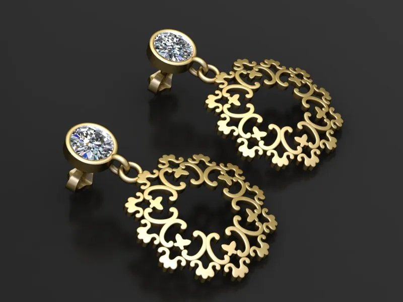 Luxury Vintage Filigree Drop Earrings 3D STL Mode 3D Print Model .c4d .max .obj .3ds .fbx .stl .blend 
