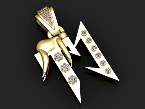 Luxe initiële N Eagle Claw diamanten hanger 3D printmodel