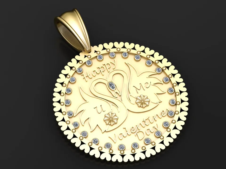 Luxury Valentines Swan Love Pendant 3D Print Model .c4d .max .obj .3ds .fbx .stl .blend