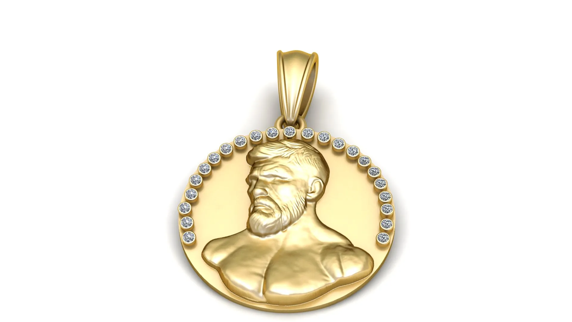 Diamond Portrait Gold Medallion 3D Model .c4d .max .obj .3ds .fbx .stl .blend 