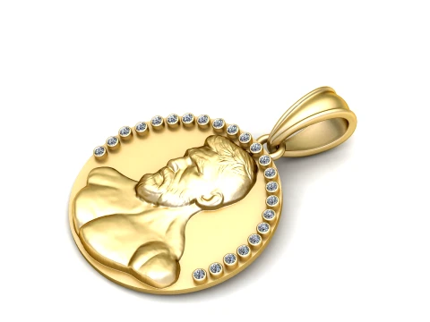 Diamond Portrait Gold Medallion 3D Model