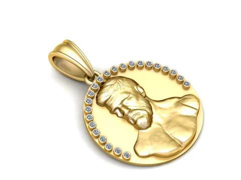 Diamond Portrait Gold Medallion 3D Model