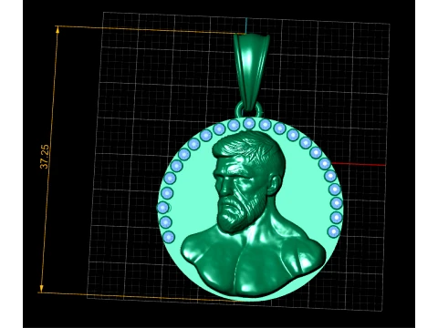 Diamond Portrait Gold Medallion 3D Model