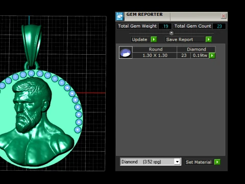 Diamond Portrait Gold Medallion 3D Model