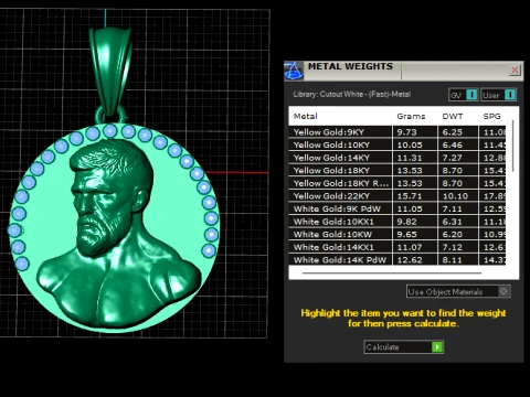 Diamond Portrait Gold Medallion 3D Model