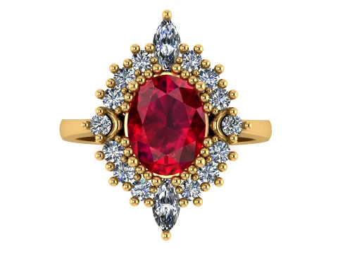 Royal Ruby Halo Gold Ring 3D Model