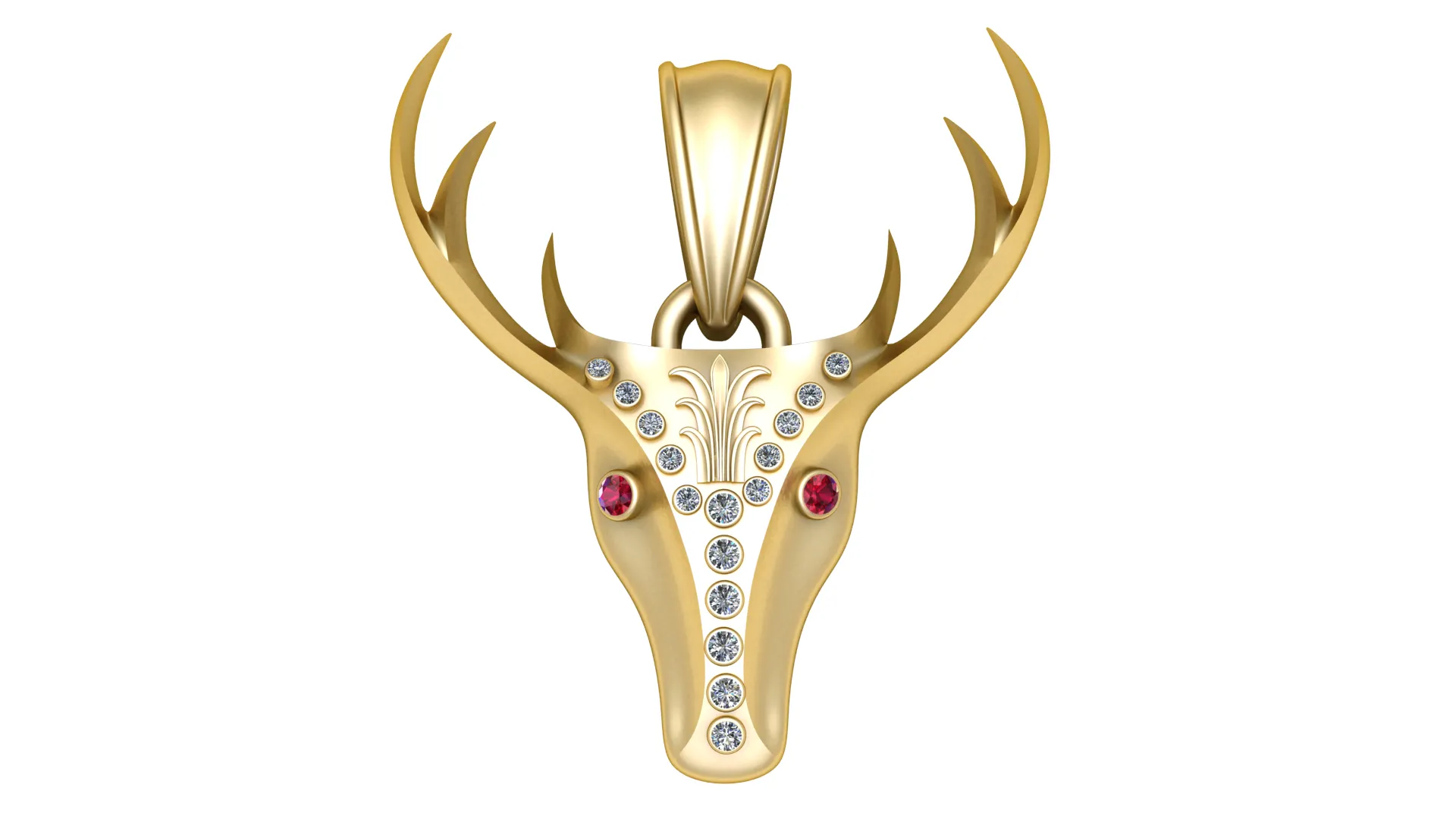 Royal Ruby Stag Gold Pendant 3D Model .c4d .max .obj .3ds .fbx .stl .blend