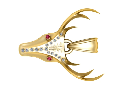 Royal Ruby Stag Gold Pendant 3D Model