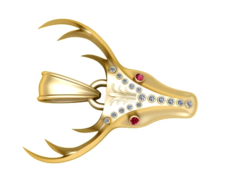 Royal Ruby Stag Gold Pendant 3D Model