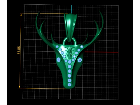 Royal Ruby Stag Gold Pendant 3D Model