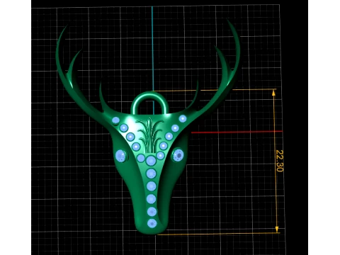 Royal Ruby Stag Gold Pendant 3D Model