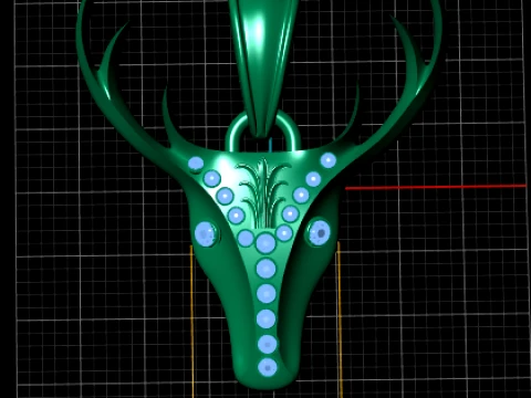 Royal Ruby Stag Gold Pendant 3D Model