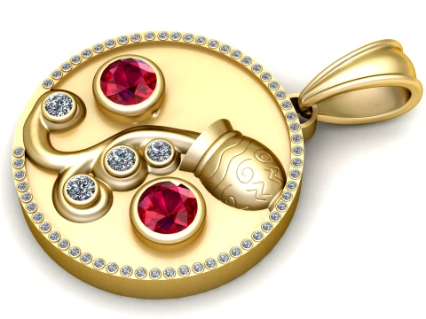 Royal Aquarius Gold Pendant 3D Model