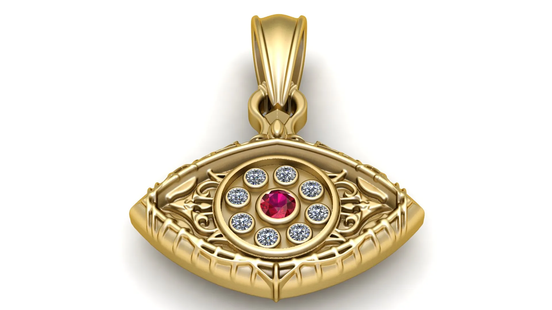 Royal Evil Eye Pendant 3D Model .c4d .max .obj .3ds .fbx .stl .blend 