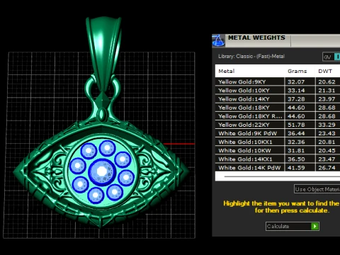 Royal Evil Eye Pendant 3D Model