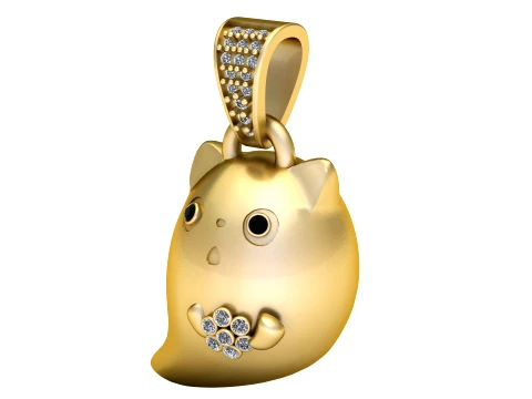 Pendentif en or et diamant chat mignon Modèle 3D