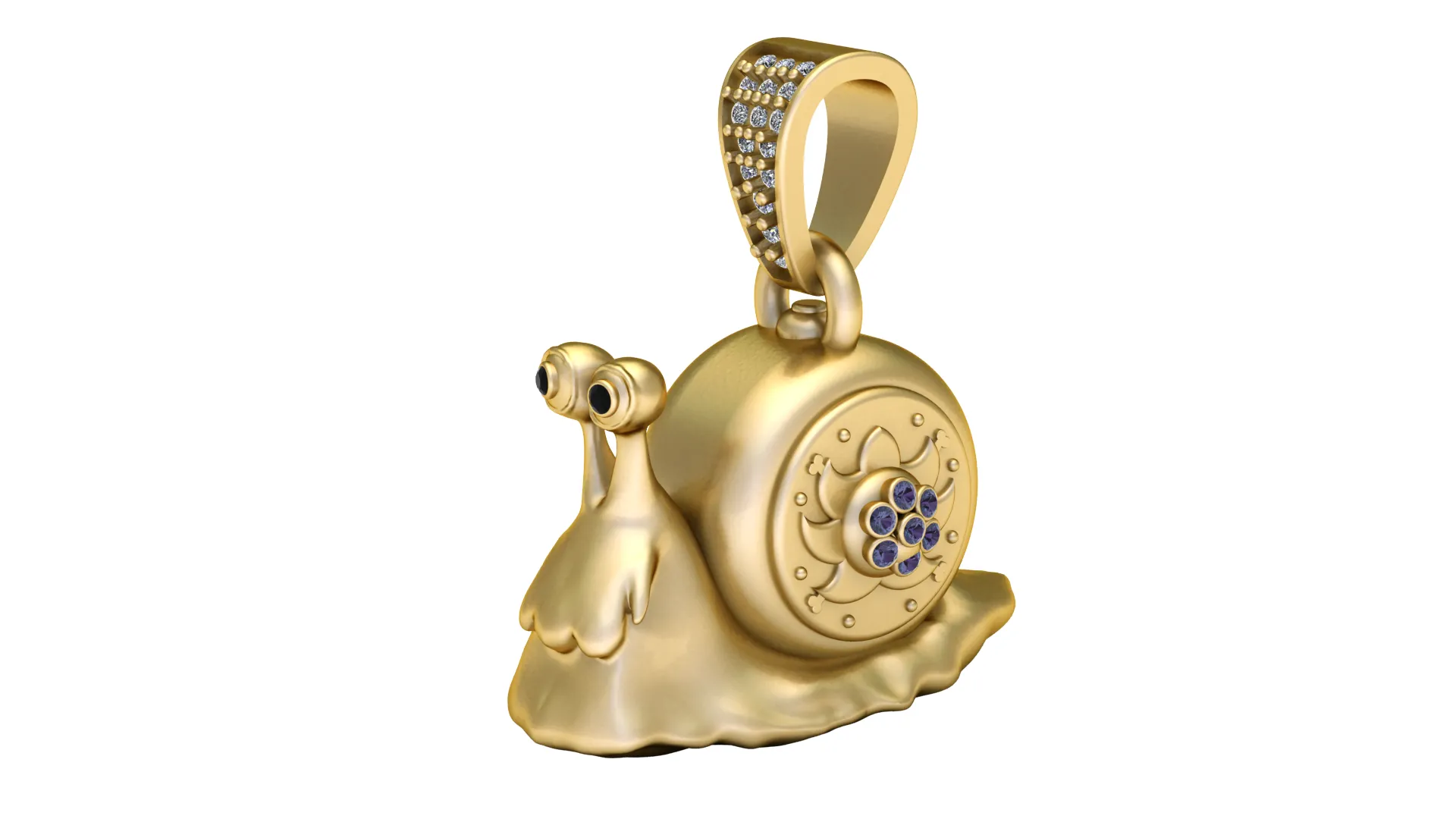 Cute Snail Amethyst Gold Pendant 3D Model .c4d .max .obj .3ds .fbx .stl .blend 