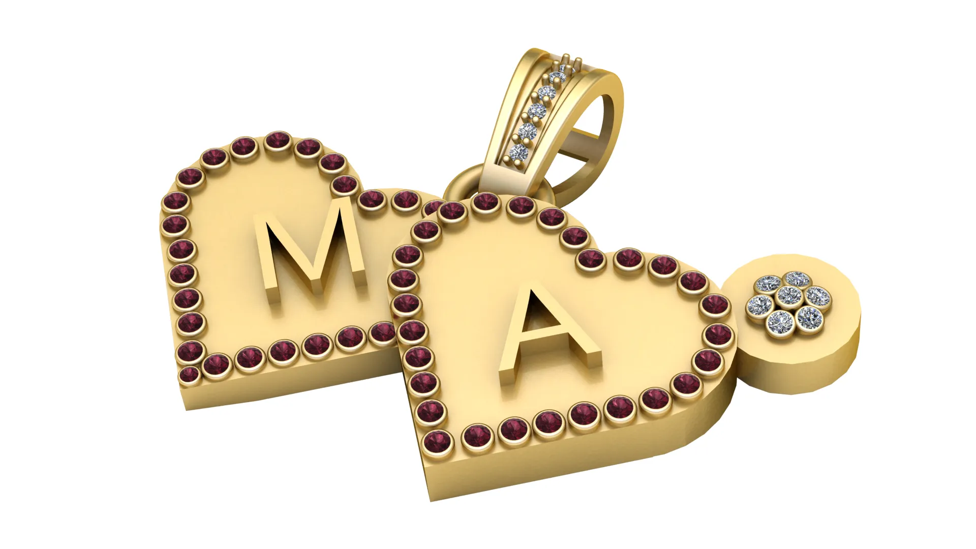 Personalized Double Heart Initial Gold Pendant 3D Model .c4d .max .obj .3ds .fbx .stl .blend