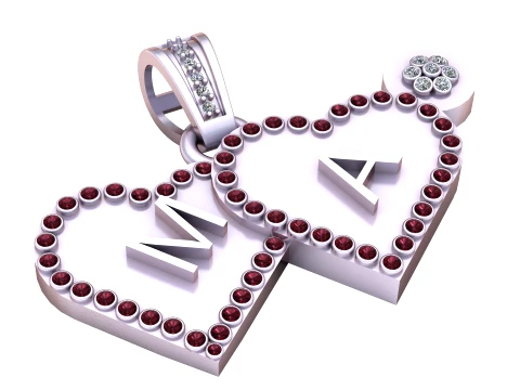Personalized Double Heart Initial Gold Pendant 3D Model