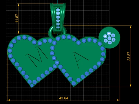 Personalized Double Heart Initial Gold Pendant 3D Model