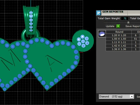 Personalized Double Heart Initial Gold Pendant 3D Model