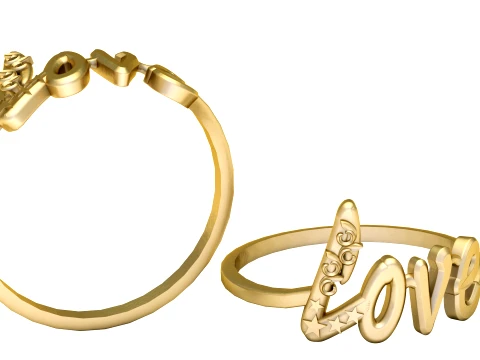 Gouden liefdesbriefring met bloemen- en sterdetails 3D Model
