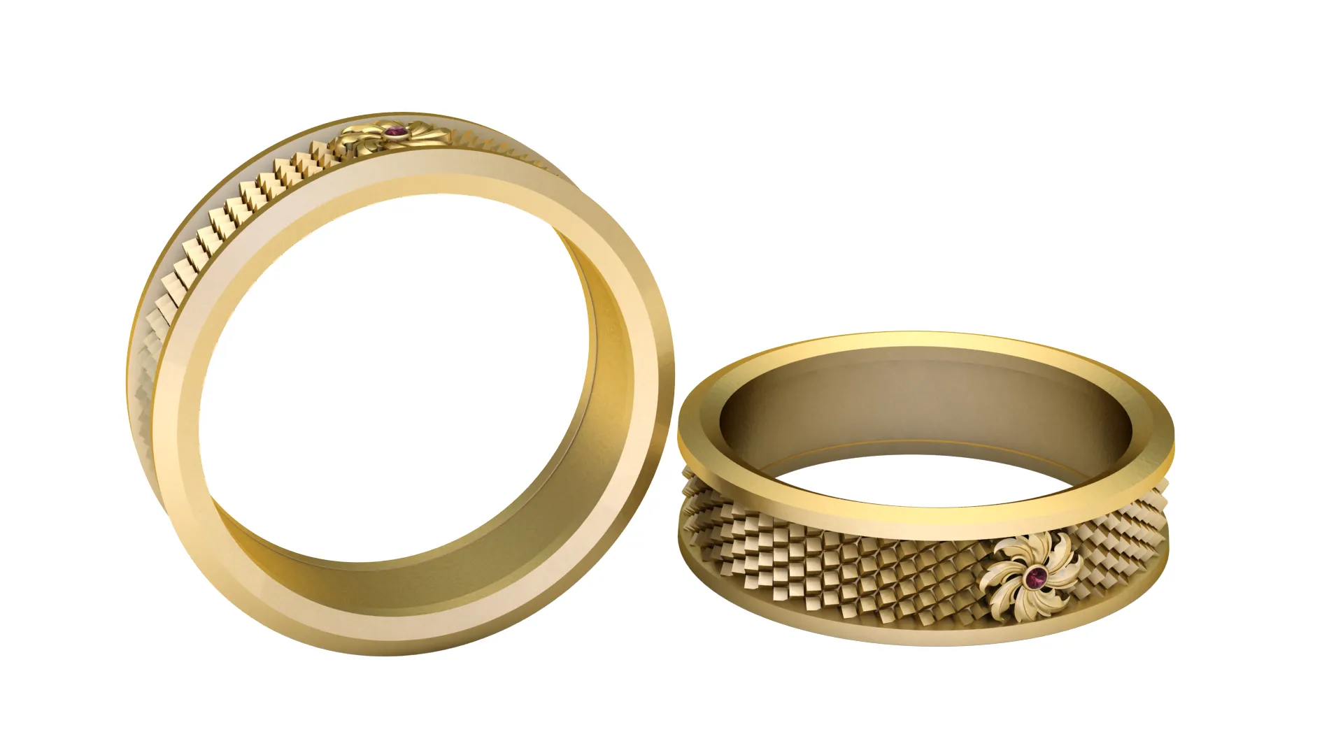Geometric Floral Ruby Gold Band Ring 3D Model .c4d .max .obj .3ds .fbx .stl .blend