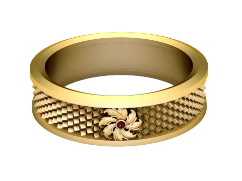 Geometric Floral Ruby Gold Band Ring 3D Model