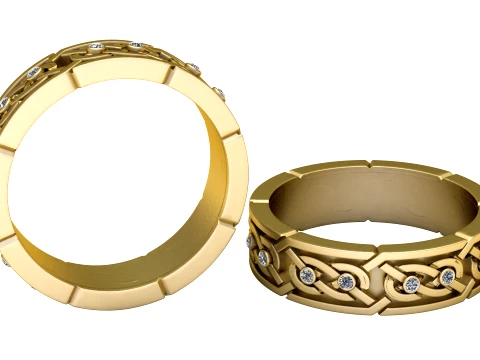 Celtic Knot Diamond Gold Band Ring 3D Model