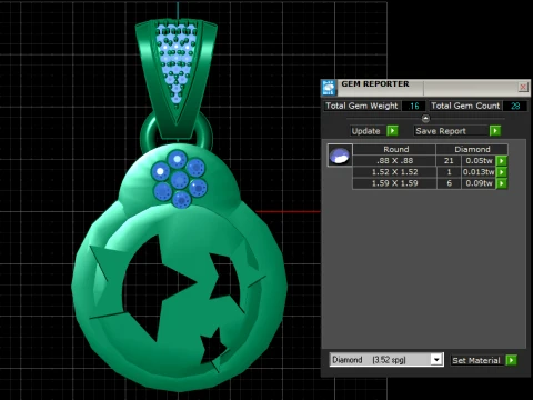 Crescent Moon and Stars Amethyst Gold Pendant 3D Model