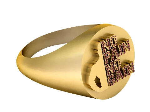 No Pain No Gain Diamond Signet Gold Ring 3D Model