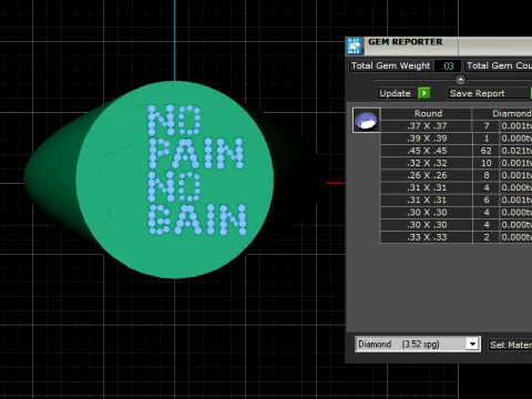 No Pain No Gain Diamond Signet Gold Ring 3D Model