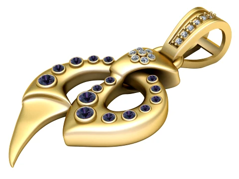 Amethyst Double Crescent Gold Pendant 3D Model