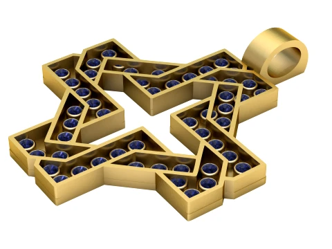 A bold yellow-gold pendant featuring an intricate interlocking star design filled with deep blue gem 3D Model