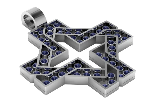 A bold yellow-gold pendant featuring an intricate interlocking star design filled with deep blue gem 3D Model