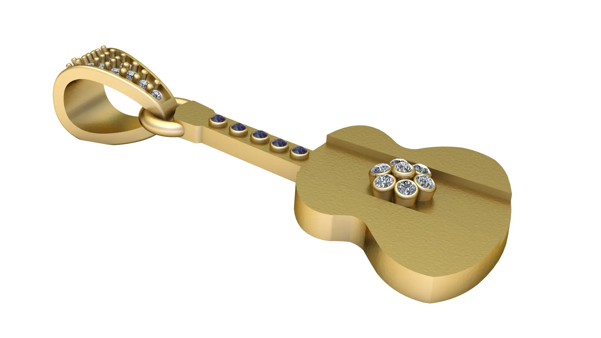 Floral Guitar Pendant 3D Model .c4d .max .obj .3ds .fbx .stl .blend 