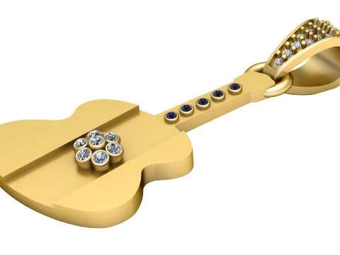 Floral Guitar Pendant 3D Model