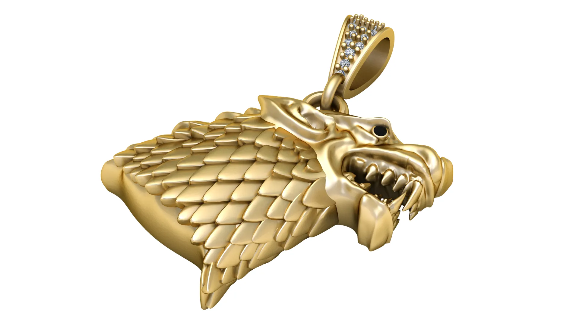 Fierce Wolf Pendant 3D Model .c4d .max .obj .3ds .fbx .stl .blend 