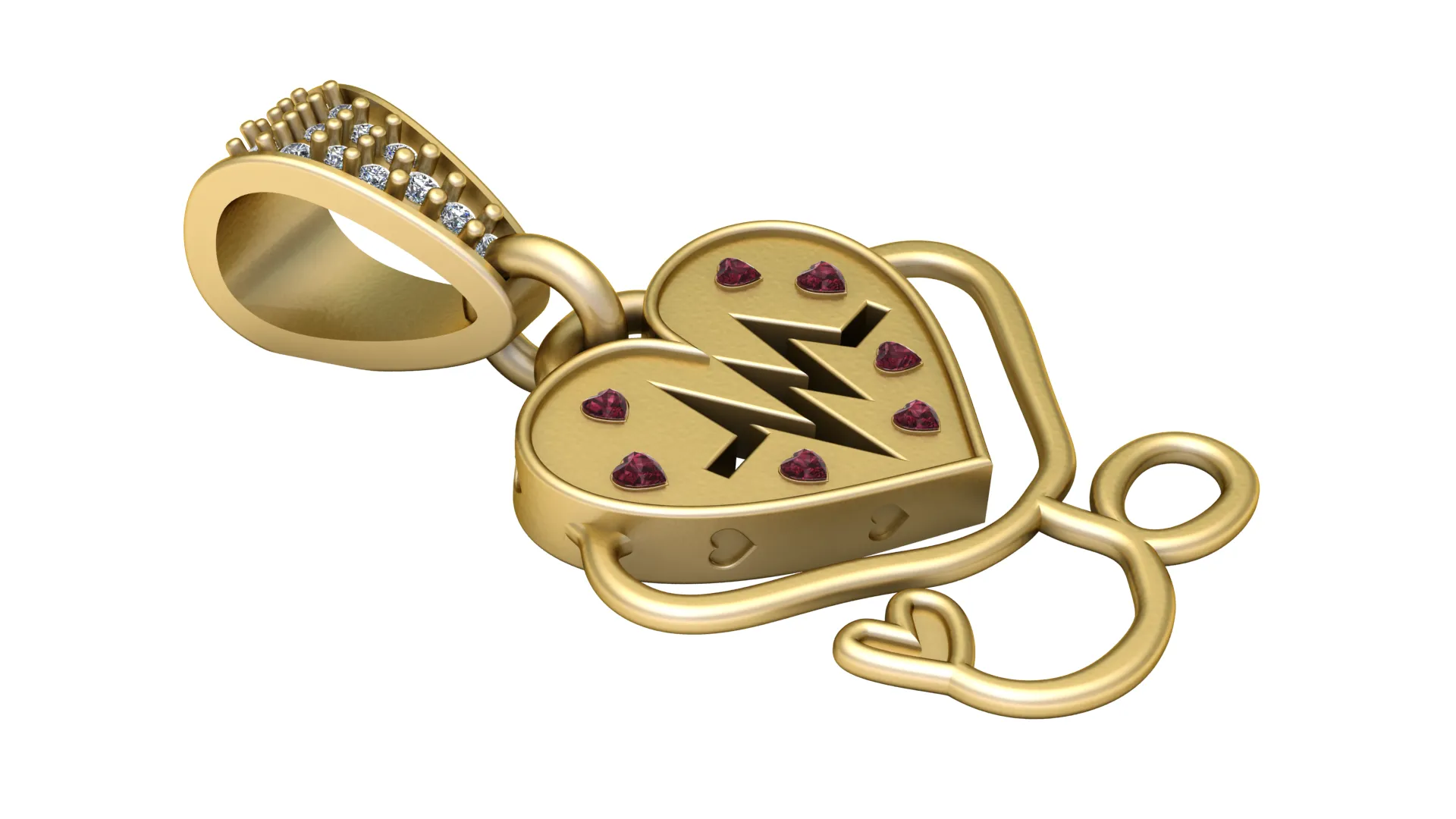 Heartbeat Heart Pendant 3D Model .c4d .max .obj .3ds .fbx .stl .blend