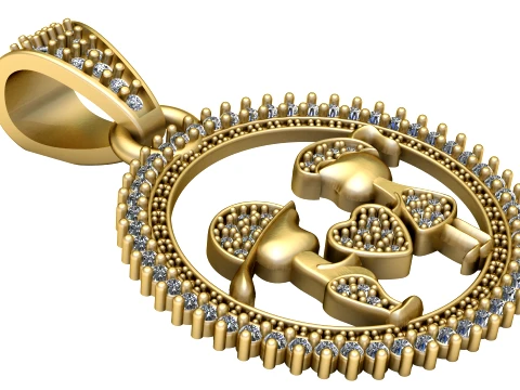 Pendentif floral avec pierres précieuses Modèle 3D