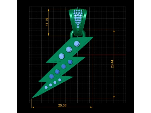 Double Lightning Bolt Pendant 3D Model