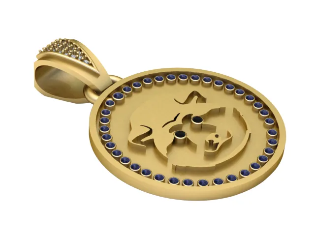 Blue Gem Bull Medallion Pendant 3D Model .c4d .max .obj .3ds .fbx .stl .blend