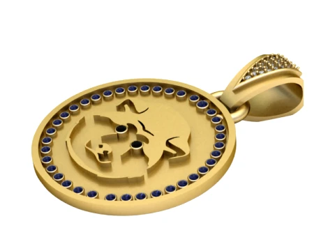 Blue Gem Bull Medallion Pendant 3D Model