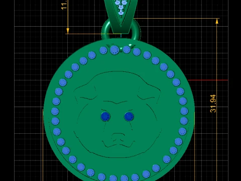 Blue Gem Bull Medallion Pendant 3D Model