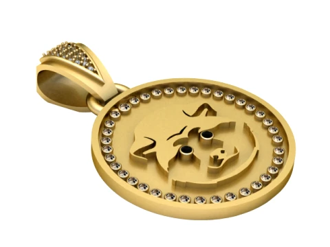 Pingente Medalh&atilde;o de Touro Diamante Modelo 3D